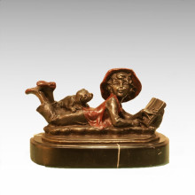 Kids Figure Statue Reading Boy Girl Bronze Sculpture TPE-932/933